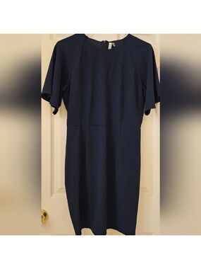 Leshop Navy Blue Sheath Dress with Flutter Sleeves